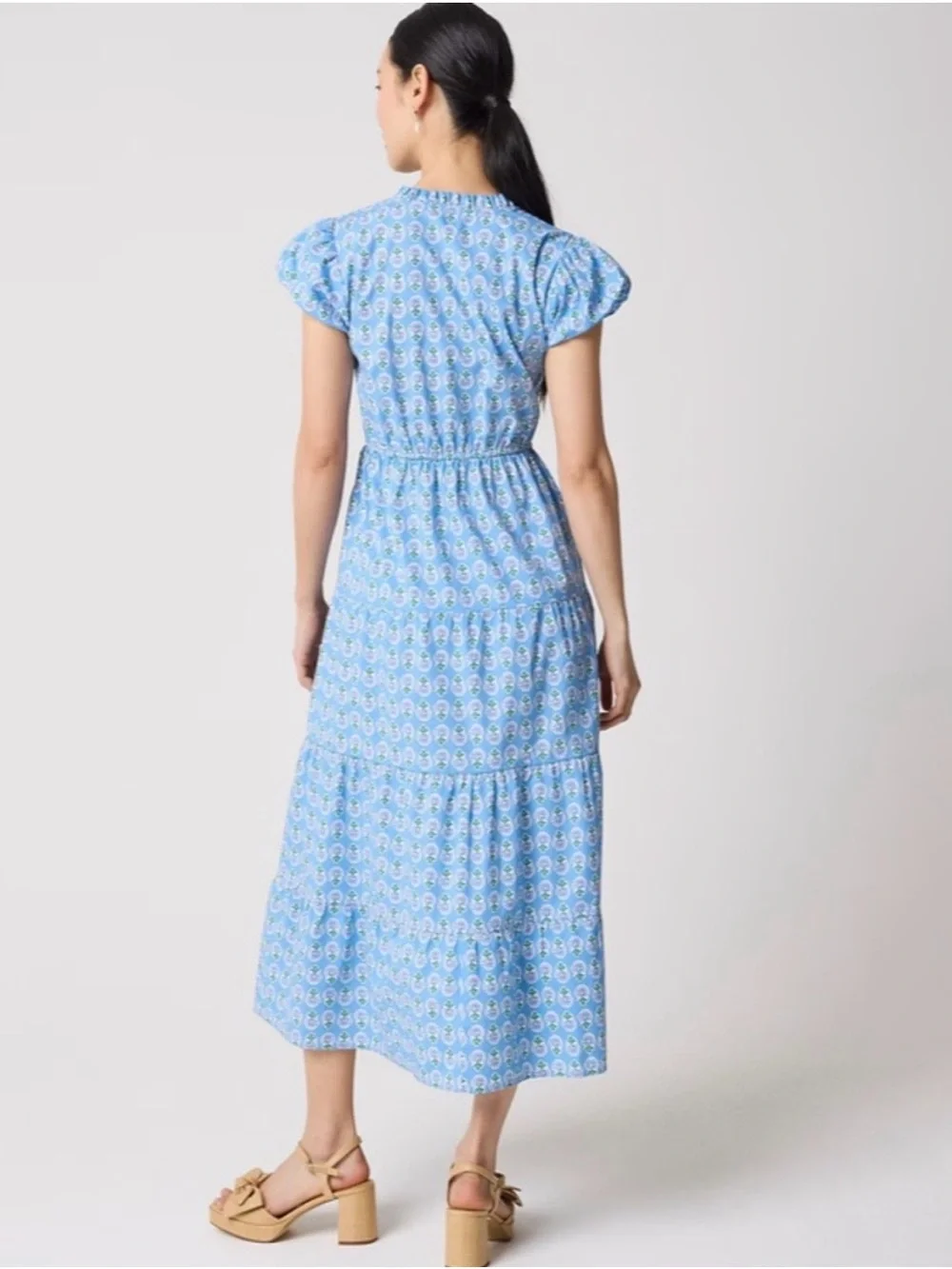 NWT J.Crew Willa Tiered Midi Dress Mountain Bluebird Floral Blue Size 8